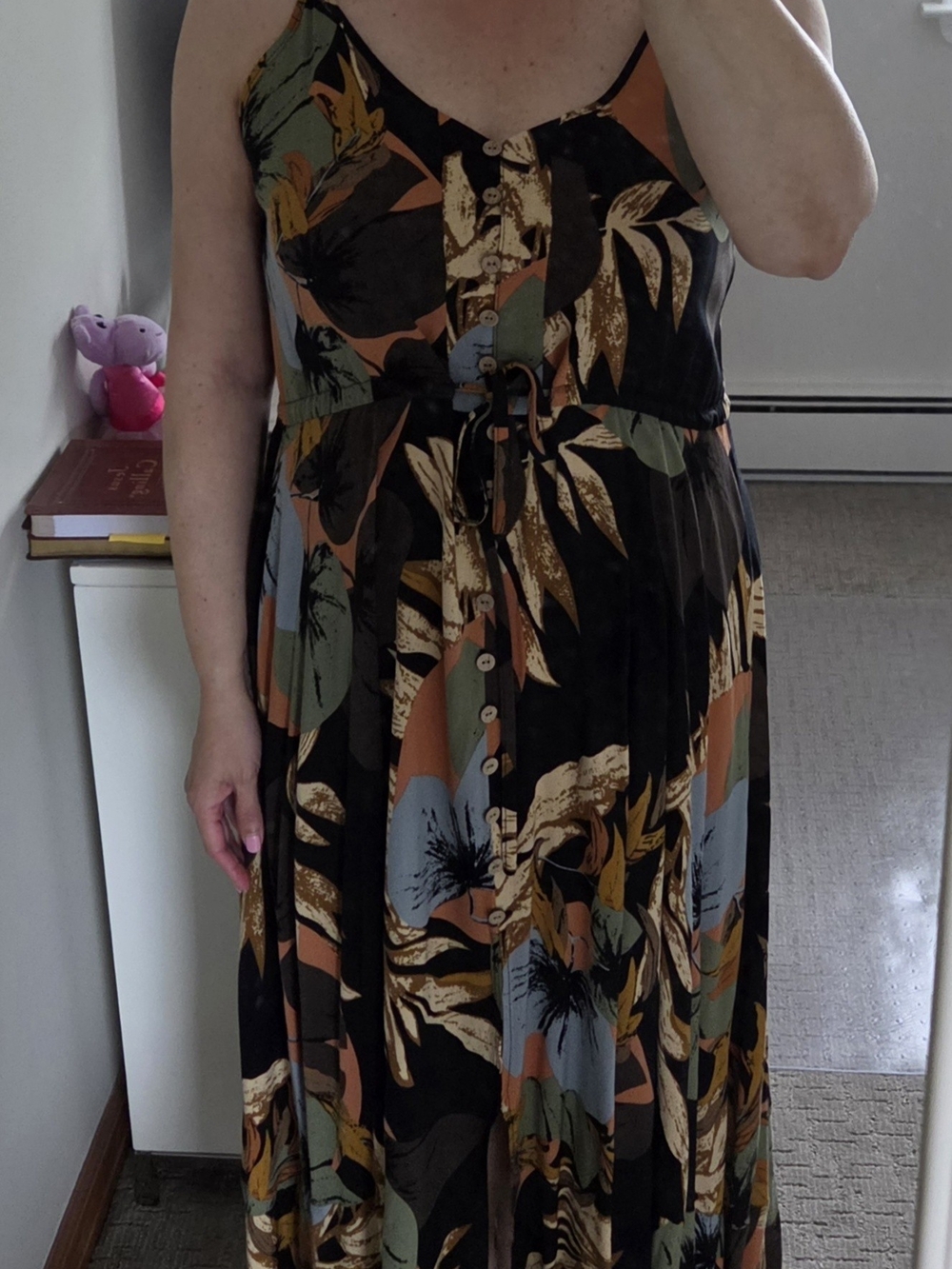 Floral Midi Dress in Black/Multi (size L)
